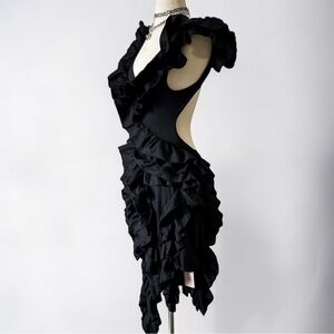 Chic Asymmetrical Black Ruffle Dress
